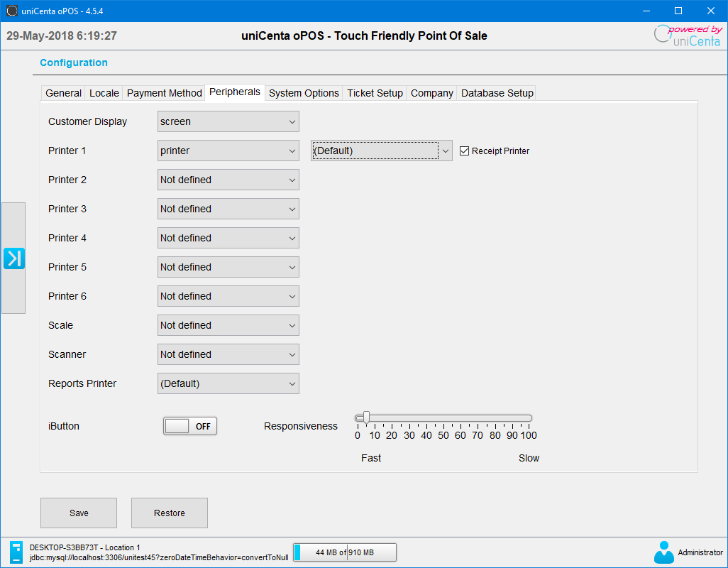 uniCenta oPOS Peripherals Configuration